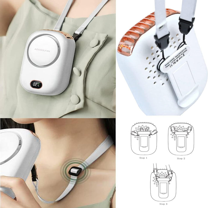 Ventilador de cuello portátil, mini ventilador de cuello colgante con cordón ajustable y soporte - Quierox - Tienda Online