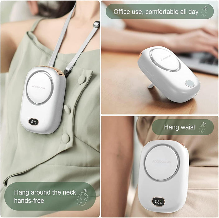 Ventilador de cuello portátil, mini ventilador de cuello colgante con cordón ajustable y soporte - Quierox - Tienda Online