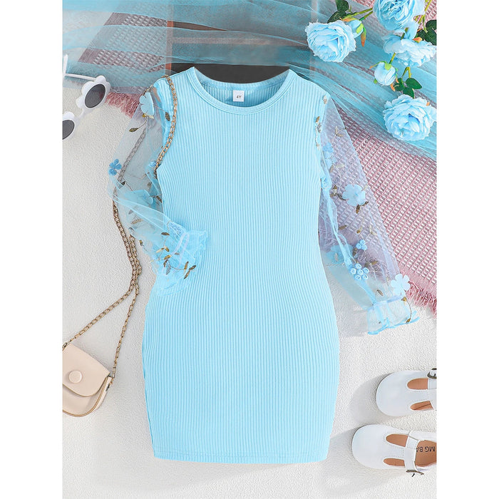 Vestido Bagilaanoe para niña pequeña, camiseta de malla con flores, manga larga - Quierox - Tienda Online