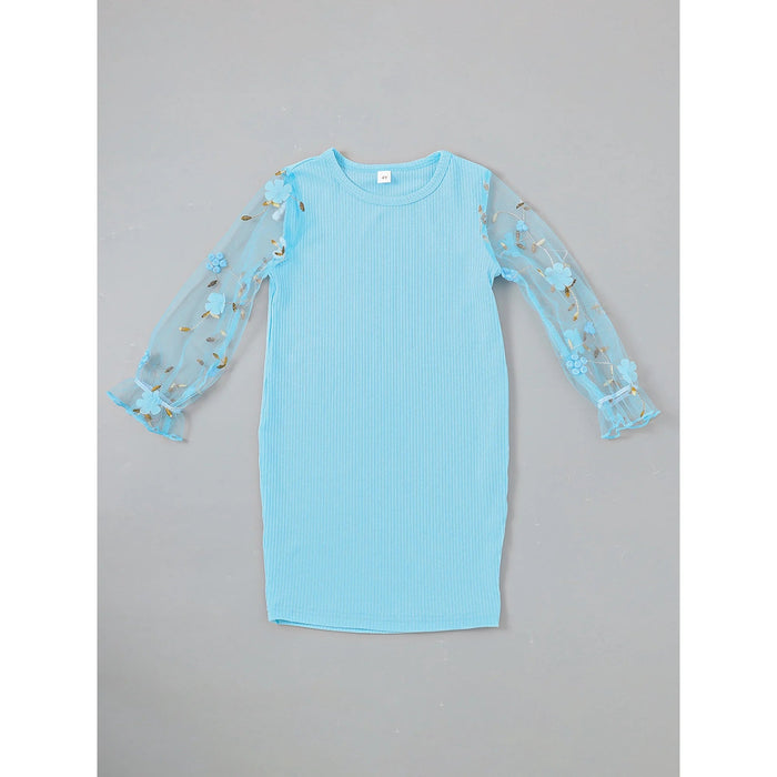 Vestido Bagilaanoe para niña pequeña, camiseta de malla con flores, manga larga - Quierox - Tienda Online