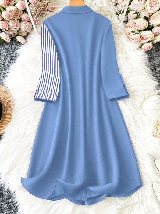 Vestido camisero informal de largo medio con mangas enrollables - Quierox - Tienda Online
