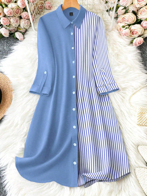Vestido camisero informal de largo medio con mangas enrollables - Quierox - Tienda Online