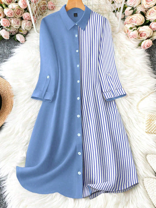 Vestido camisero informal de largo medio con mangas enrollables - Quierox - Tienda Online