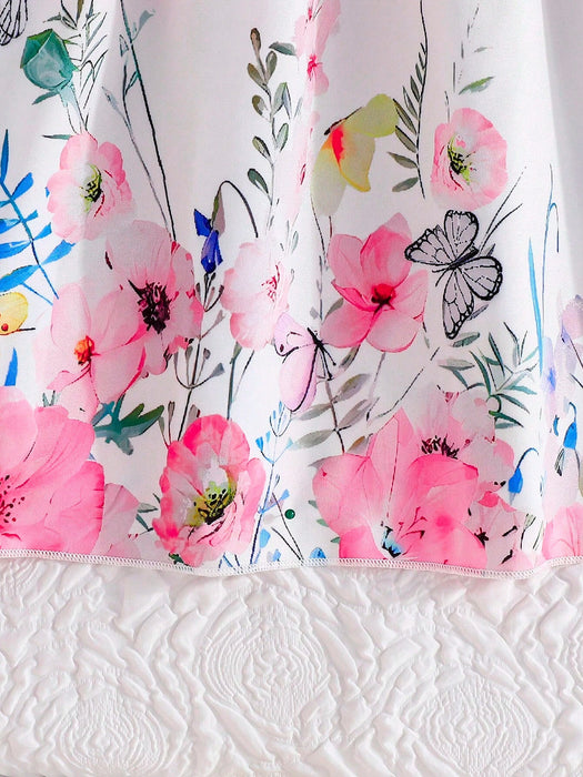 Vestido casual elegante para niñas con estampado floral y mangas cortas - Quierox - Tienda Online