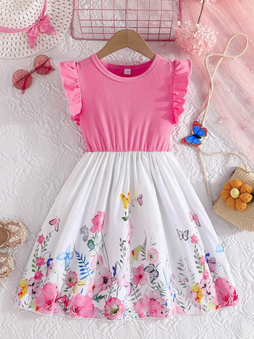 Vestido casual elegante para niñas con estampado floral y mangas cortas - Quierox - Tienda Online