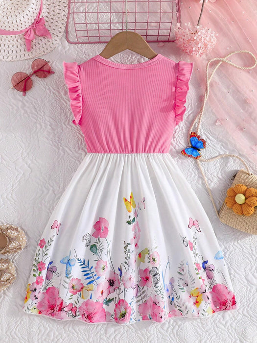 Vestido casual elegante para niñas con estampado floral y mangas cortas - Quierox - Tienda Online
