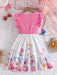 Vestido casual elegante para niñas con estampado floral y mangas cortas - Quierox - Tienda Online