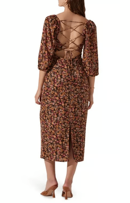 Vestido con escote ceñido floral y espalda con cordones - Quierox - Tienda Online