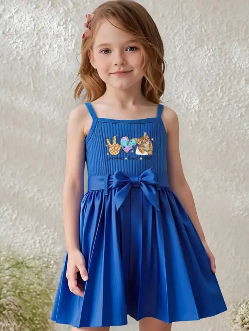Vestido con Estampado de Gatito en Forma de Corazón y Lazo para Niñas - Quierox - Tienda Online