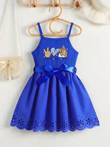 Vestido con Estampado de Gatito en Forma de Corazón y Lazo para Niñas - Quierox - Tienda Online
