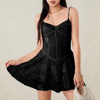 Vestido corto de corsé para mujer, sexy, cuello en V, tirantes delgados - Quierox - Tienda Online