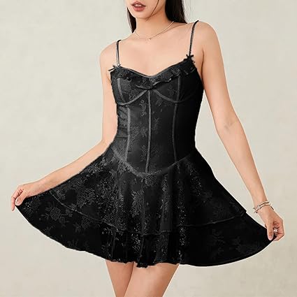 Vestido corto de corsé para mujer, sexy, cuello en V, tirantes delgados - Quierox - Tienda Online