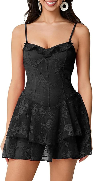 Vestido corto de corsé para mujer, sexy, cuello en V, tirantes delgados - Quierox - Tienda Online