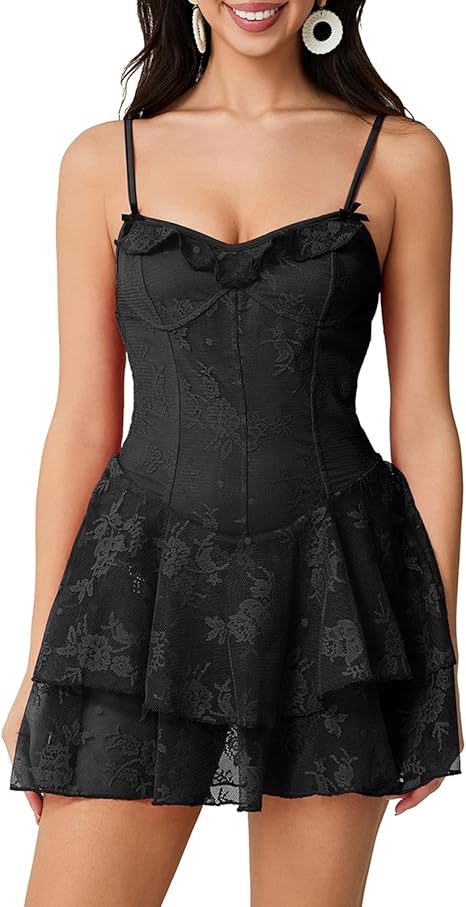 Vestido corto de corsé para mujer, sexy, cuello en V, tirantes delgados - Quierox - Tienda Online