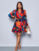 Vestido cruzado con manga farol, volante lateral y estampado floral elegante para mujer - Quierox - Tienda Online