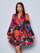 Vestido cruzado con manga farol, volante lateral y estampado floral elegante para mujer - Quierox - Tienda Online