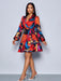 Vestido cruzado con manga farol, volante lateral y estampado floral elegante para mujer - Quierox - Tienda Online