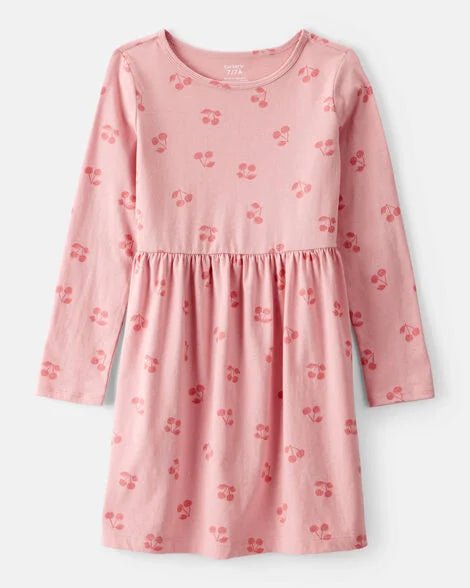 Vestido de algodón de manga larga con estampado de cerezas para niña - Rosa - Quierox - Tienda Online