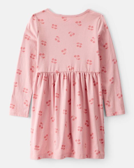 Vestido de algodón de manga larga con estampado de cerezas para niña - Rosa - Quierox - Tienda Online