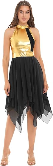 Vestido de baile lírico sin mangas de oro metálico para mujer - Quierox - Tienda Online