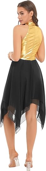 Vestido de baile lírico sin mangas de oro metálico para mujer - Quierox - Tienda Online