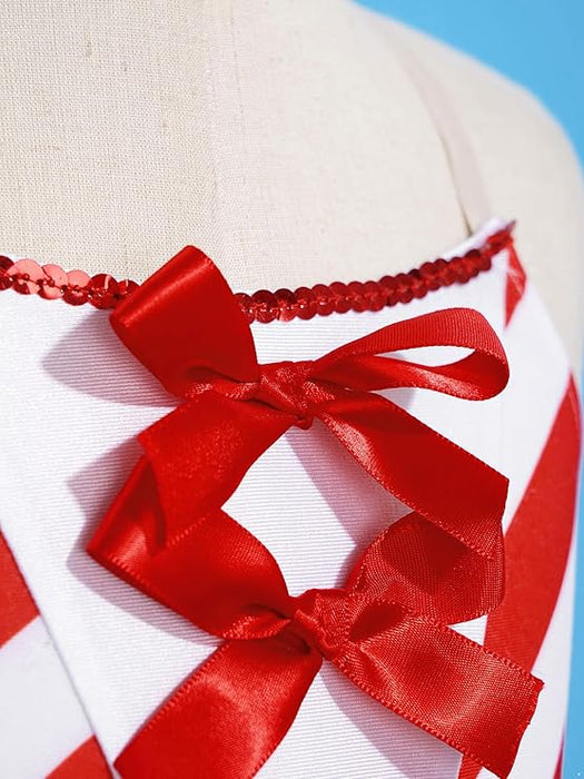 Vestido de ballet con tutú a rayas de bastón de caramelo para niñas, con lentejuelas y lazo - Quierox - Tienda Online