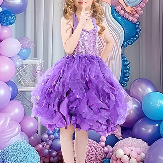 Vestido de fiesta con lentejuelas y cuello halter para niña - Quierox - Tienda Online