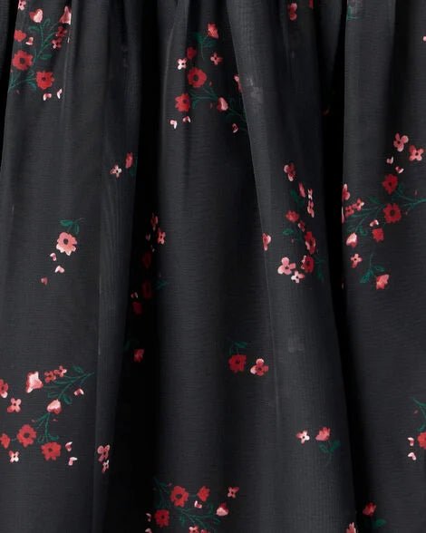 Vestido de fiesta de manga corta con estampado floral para niña - Negro - Quierox - Tienda Online