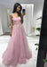 Vestido de fiesta de tul rosa, estilo princesa, con tirantes finos y encaje, largo hasta el suelo - Quierox - Tienda Online