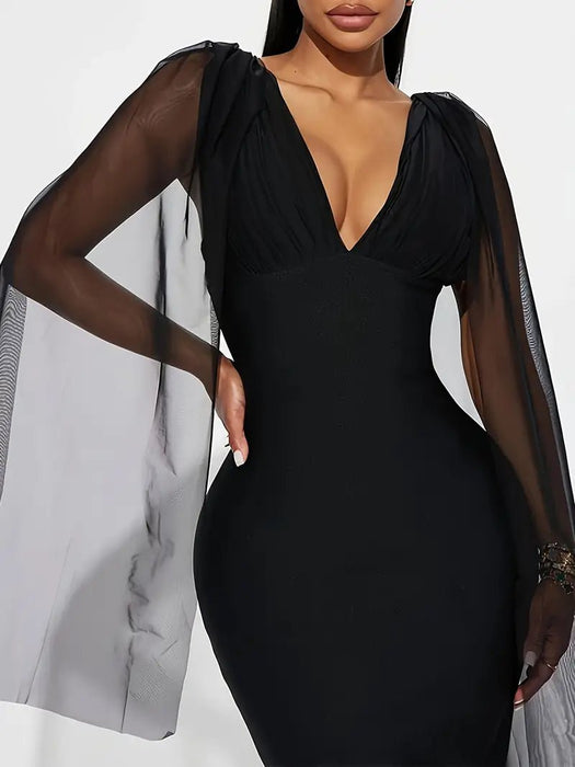 Vestido de Fiesta Elegante con Paneles de Malla Transparente - Quierox - Tienda Online