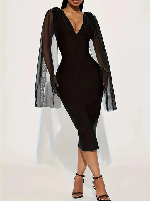 Vestido de Fiesta Elegante con Paneles de Malla Transparente - Quierox - Tienda Online