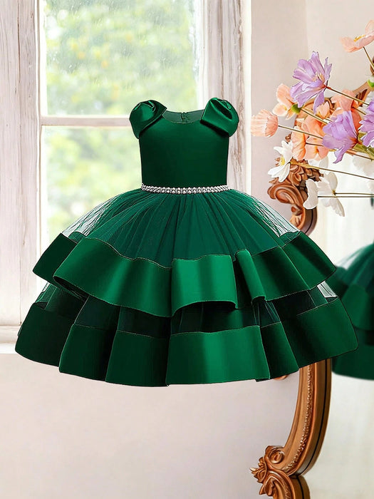 Vestido de fiesta elegante sin mangas de tul y satén con lazo en la espalda para niñas - Quierox - Tienda Online