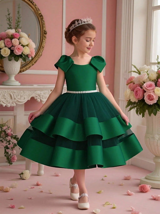 Vestido de fiesta elegante sin mangas de tul y satén con lazo en la espalda para niñas - Quierox - Tienda Online