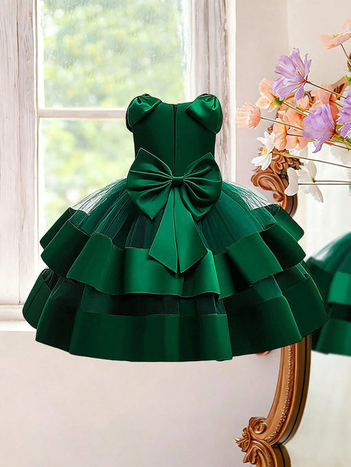 Vestido de fiesta elegante sin mangas de tul y satén con lazo en la espalda para niñas - Quierox - Tienda Online