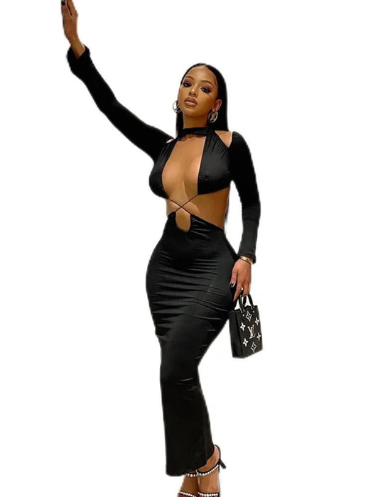 Vestido de fiesta sin espalda, ajustado, hasta el tobillo, con cuello redondo para mujer - Quierox - Tienda Online