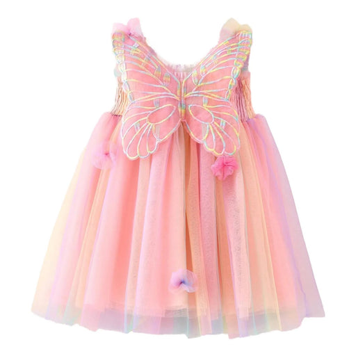 Vestido de mariposa sin mangas para niñas pequeñas con alas de tul arcoíris teñido anudado - Quierox - Tienda Online