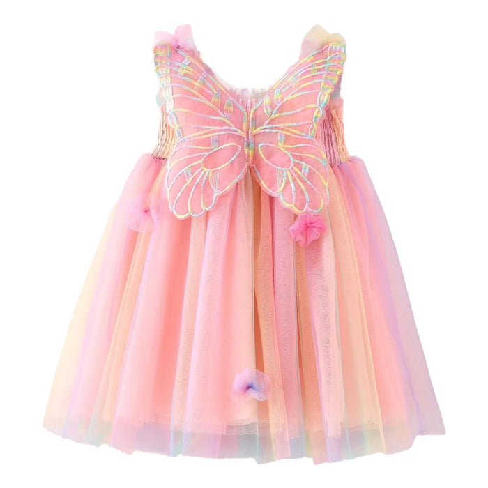 Vestido de mariposa sin mangas para niñas pequeñas con alas de tul arcoíris teñido anudado - Quierox - Tienda Online