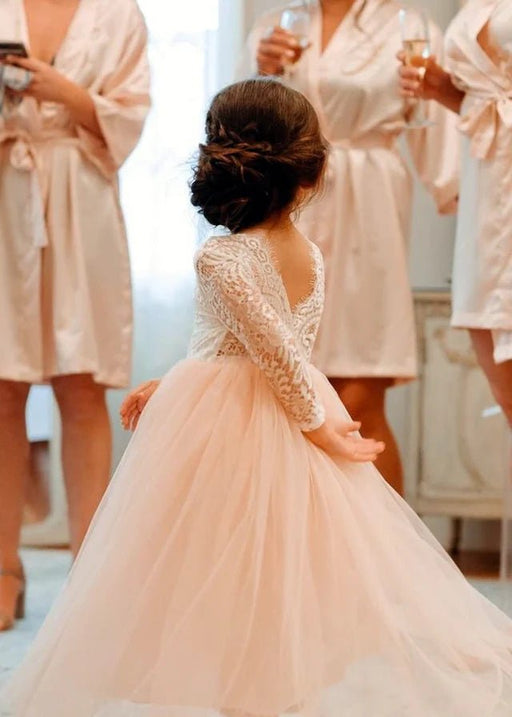 Vestido de niña de las flores con encaje de peonía en rosa - Quierox - Tienda Online