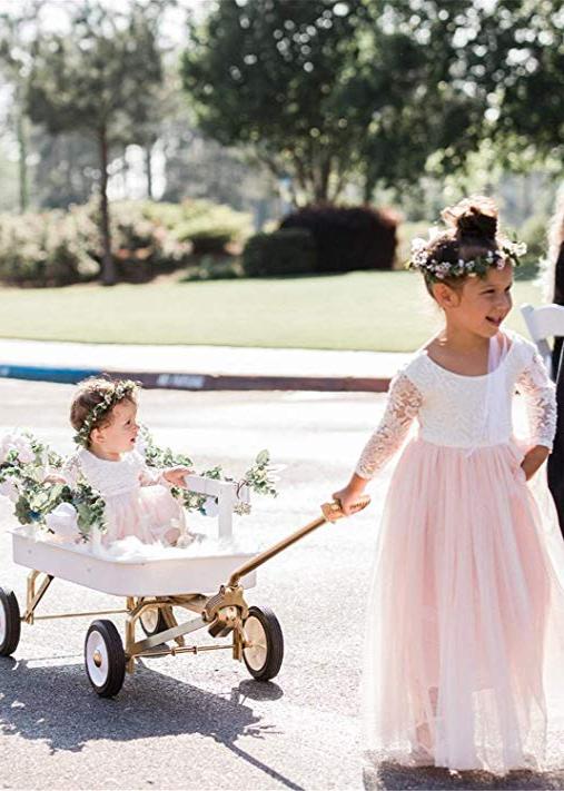 Vestido de niña de las flores con encaje de peonía en rosa - Quierox - Tienda Online