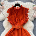 Vestido largo de gasa plisada para mujer, estilo vintage, con volantes - Quierox - Tienda Online