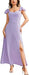 Vestido largo formal para mujer, con escote en V, mangas con volantes y abertura lateral para invitadas de boda - Quierox - Tienda Online