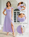 Vestido largo formal para mujer, con escote en V, mangas con volantes y abertura lateral para invitadas de boda - Quierox - Tienda Online