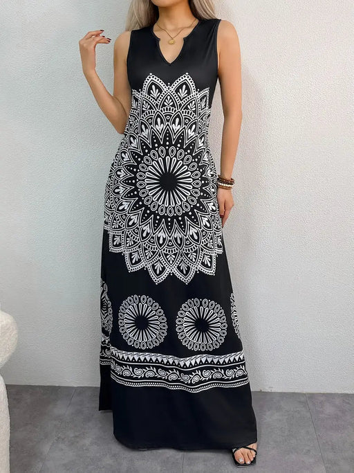Vestido Maxi Mandala Floral Impecable - Cuello Escotado Elegante, Sin Mangas y Estilo Atemporal para Mujer - Quierox - Tienda Online