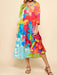 Vestido midi abstracto vibrante para mujer - Corte holgado, manga de tres cuartos, colorido - Quierox - Tienda Online
