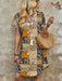Vestido midi de mujer de verano con escote en V entallado, manga corta y parches - Quierox - Tienda Online