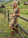 Vestido midi de mujer de verano con escote en V entallado, manga corta y parches - Quierox - Tienda Online