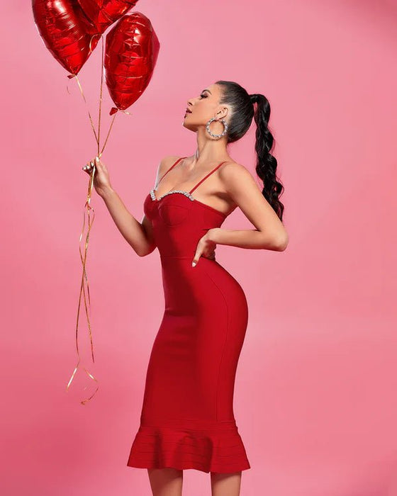 Vestido midi de tirantes con cristales y cola de pez - Quierox - Tienda Online