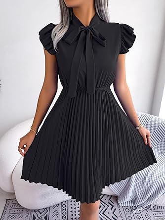 Vestido midi de verano con cuello halter para mujer, manga abombada - Quierox - Tienda Online