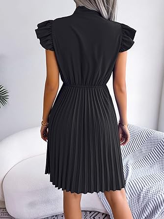 Vestido midi de verano con cuello halter para mujer, manga abombada - Quierox - Tienda Online