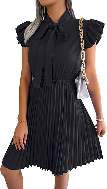 Vestido midi de verano con cuello halter para mujer, manga abombada - Quierox - Tienda Online